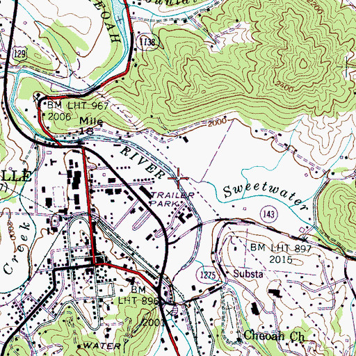 Topographic Map of Sweetwater Creek, NC