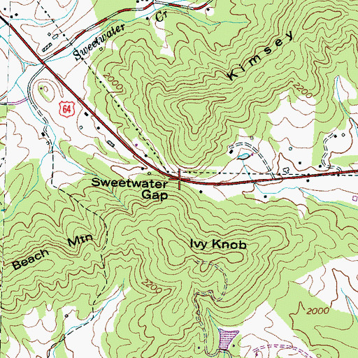Topographic Map of Sweetwater Gap, NC