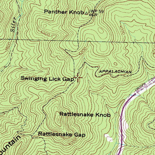 Topographic Map of Swinging Lick Gap, NC