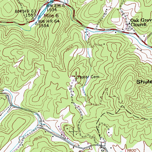 Topographic Map of Taylor Cemetery, NC