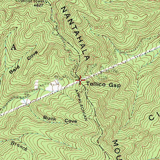 Topographic Map of Tellico Gap, NC