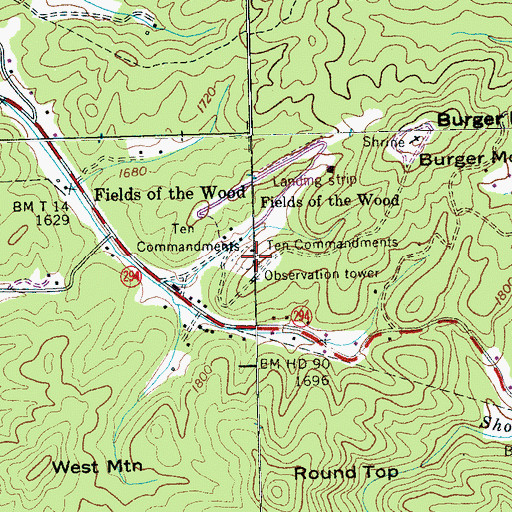 Topographic Map of Ten Commandments, NC