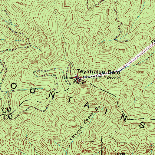 Topographic Map of Teyahalee Bald, NC