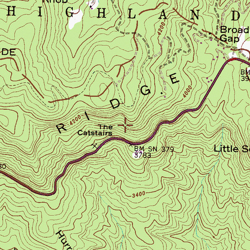 Topographic Map of The Catstairs, NC