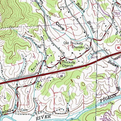 Topographic Map of Thickety Church, NC
