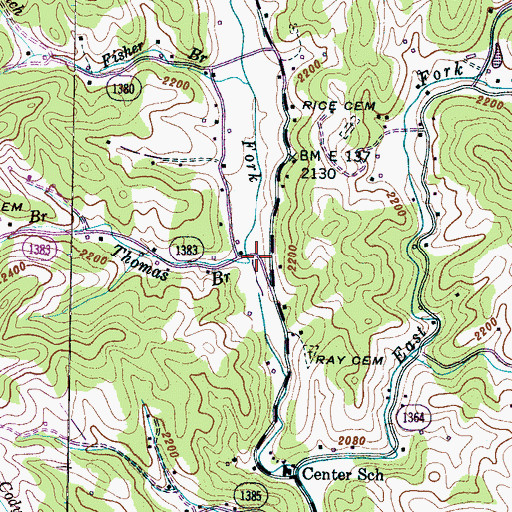 Topographic Map of Thomas Branch, NC