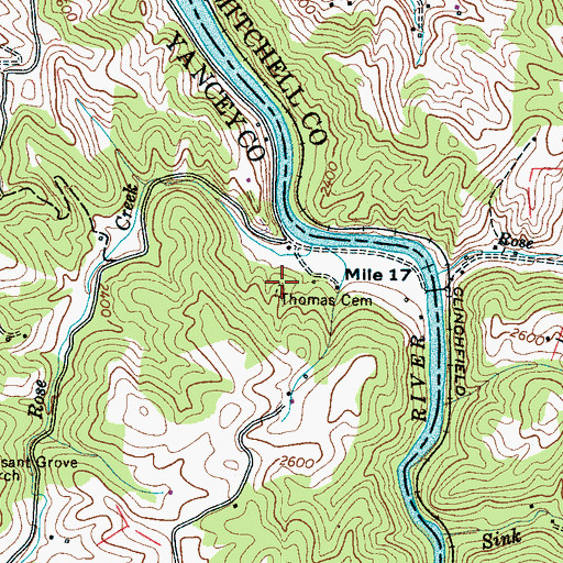 Topographic Map of Thomas Cemetery, NC