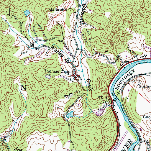 Topographic Map of Thomas Chapel, NC