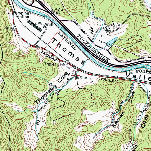 Topographic Map of Thomas Cove, NC