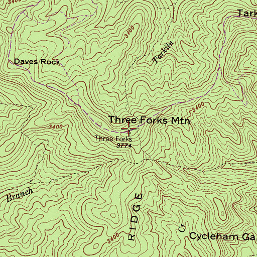 Topographic Map of Three Forks Mountain, NC