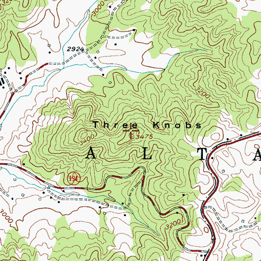Topographic Map of Three Knobs, NC