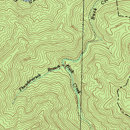 Topographic Map of Thunderstruck Branch, NC