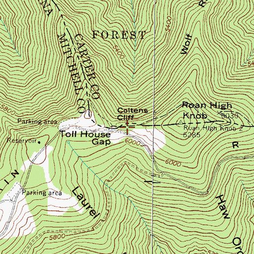 Topographic Map of Toll House Gap, NC