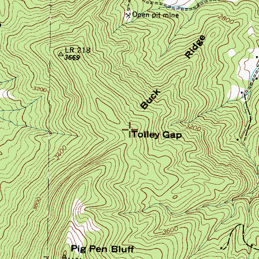 Topographic Map of Tolley Gap, NC