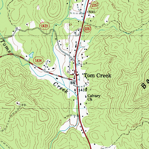 Topographic Map of Toms Creek, NC