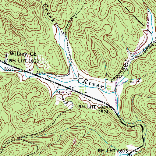 Topographic Map of Tom Creek, NC