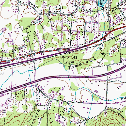 Topographic Map of Tomahawk Branch, NC