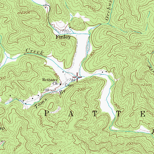 Topographic Map of Toms Branch, NC