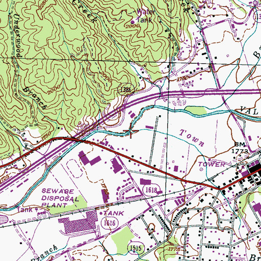 Topographic Map of Town Branch, NC