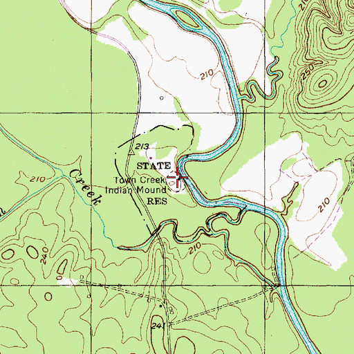 Topographic Map of Town Creek Indian Mound, NC