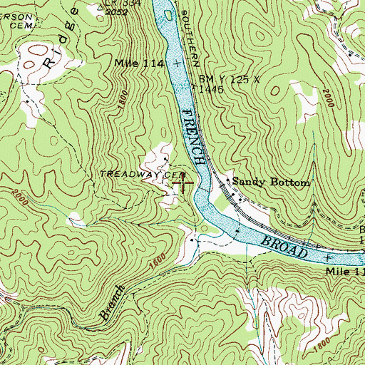 Topographic Map of Treadway Cemetery, NC