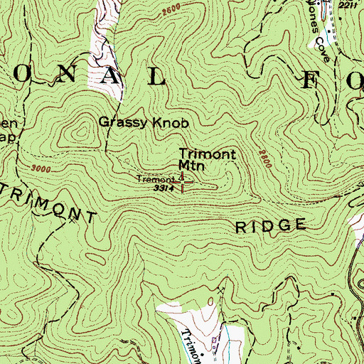 Topographic Map of Trimont Mountain, NC