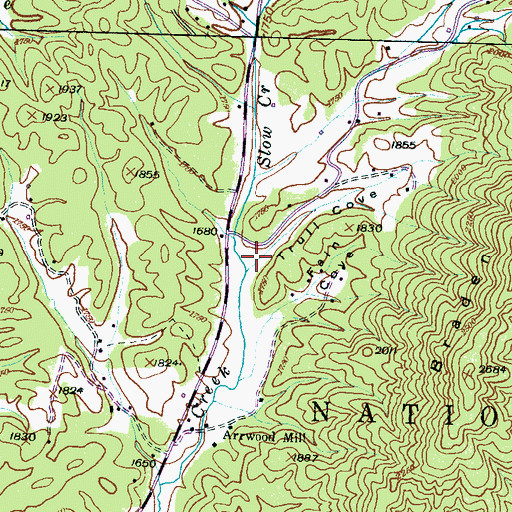 Topographic Map of Trull Cove, NC