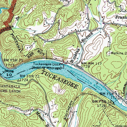 Topographic Map of Tuckasegee Dock, NC