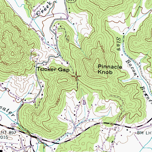 Topographic Map of Tucker Gap, NC