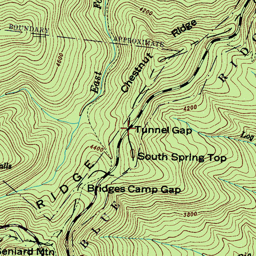 Topographic Map of Tunnel Gap, NC