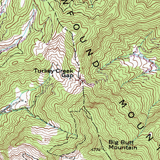 Topographic Map of Turkey Creek Gap, NC