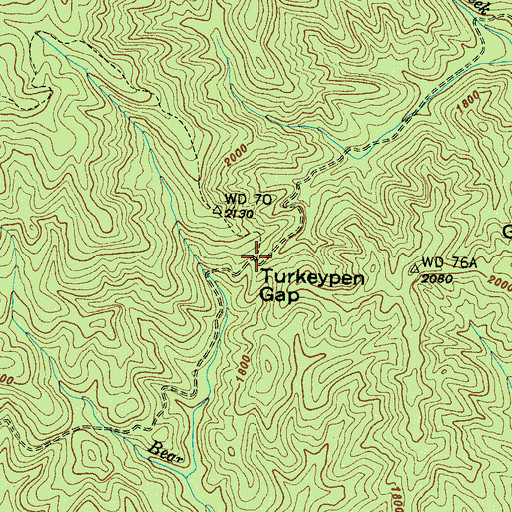 Topographic Map of Turkeypen Gap, NC