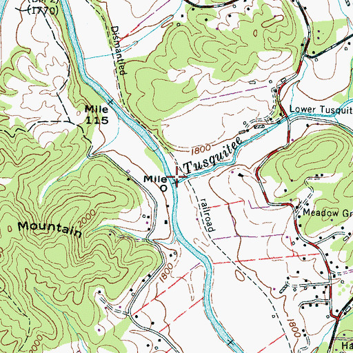 Topographic Map of Tusquitee Creek, NC