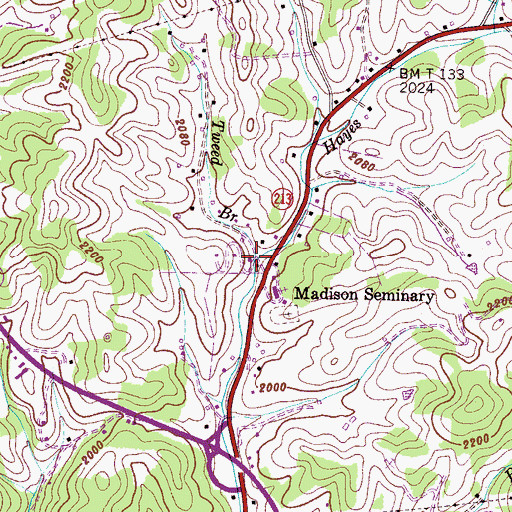 Topographic Map of Tweed Branch, NC