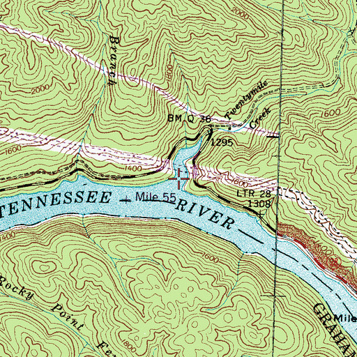 Topographic Map of Twentymile Creek, NC