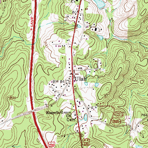 Topographic Map of Ulah, NC