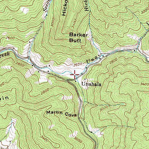 Topographic Map of Una Creek, NC