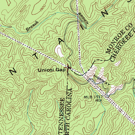 Topographic Map of Unicoi Gap, NC