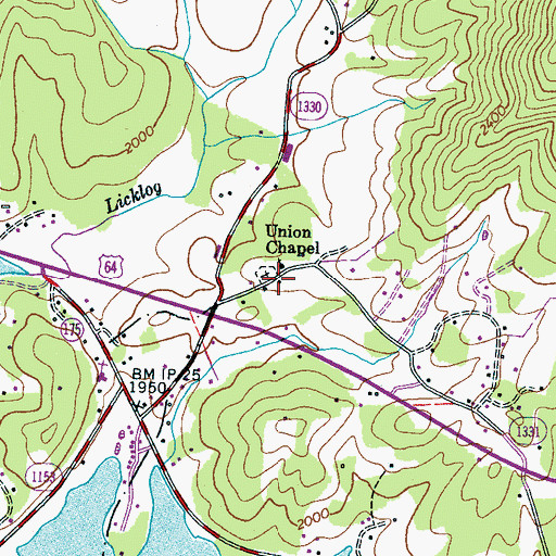 Topographic Map of Union Chapel, NC