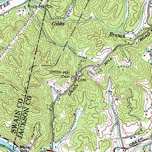 Topographic Map of Union Hill Cemetery, NC
