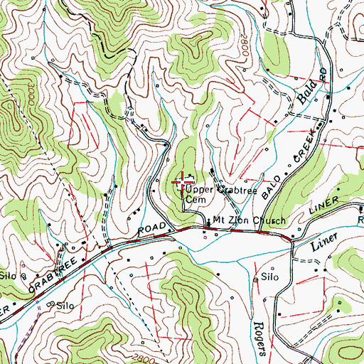 Topographic Map of Upper Crabtree Cemetery, NC