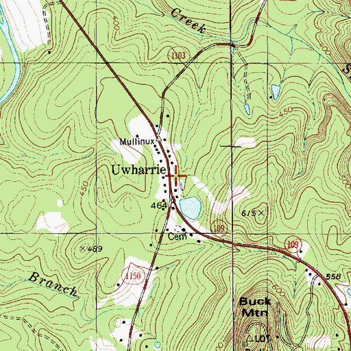 Topographic Map of Uwharrie, NC