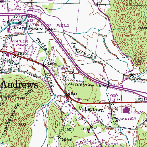 Topographic Map of Valleytown Cemetery, NC