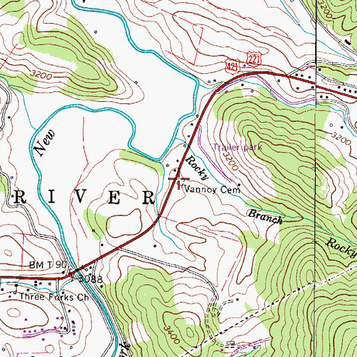 Topographic Map of Vannoy Cemetery, NC