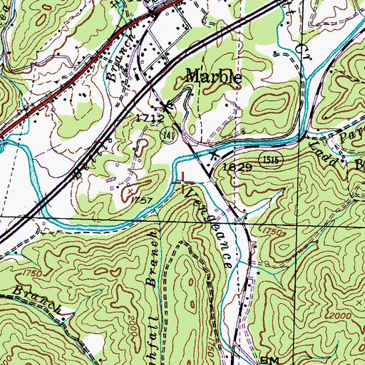 Topographic Map of Vengeance Creek, NC