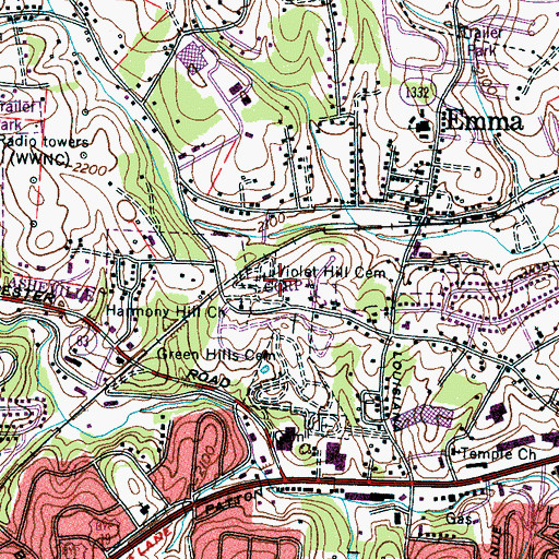 Topographic Map of Violet Hill Cemetery, NC