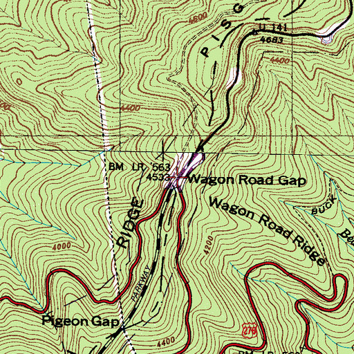 Topographic Map of Wagon Road Gap, NC