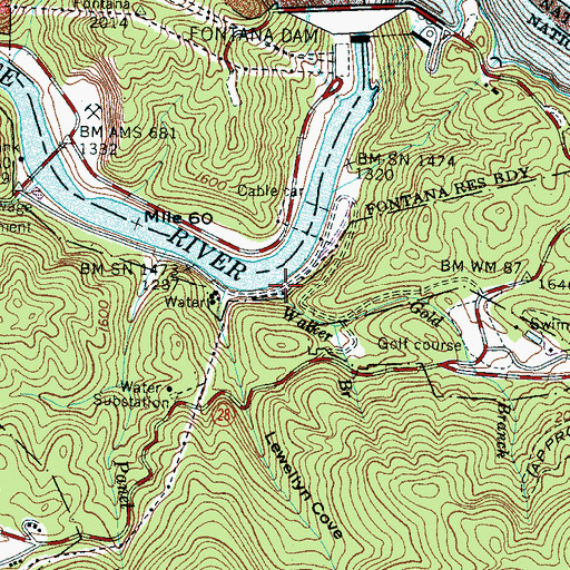 Topographic Map of Walker Branch, NC