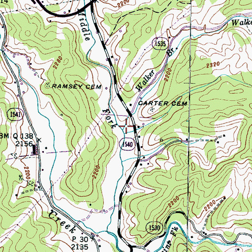 Topographic Map of Walker Branch, NC