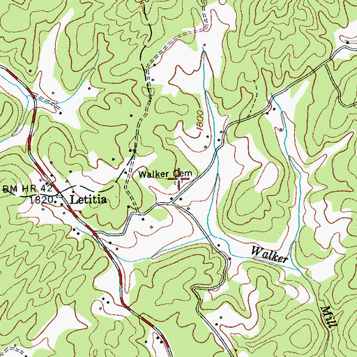 Topographic Map of Walker Cemetery, NC